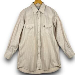 Vintage Texas Gold Pearl Snap Western Style Shirt Long Sleeve Tan Striped Large